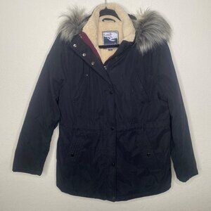 Halitech Parka Coat Womens XL Black Removeable Faux Fur Hood Winter Performance